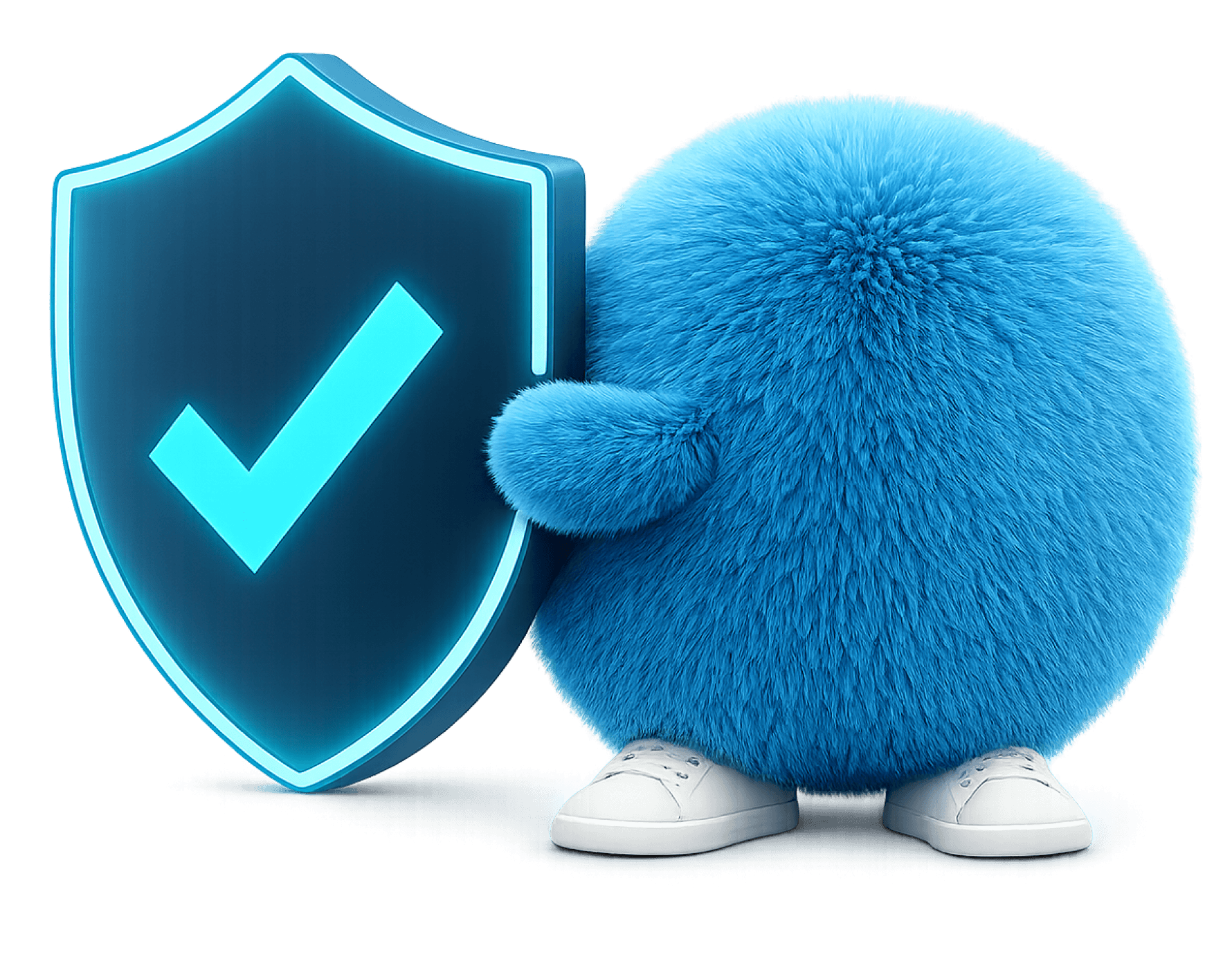 Shimy mascot holding a verified shield